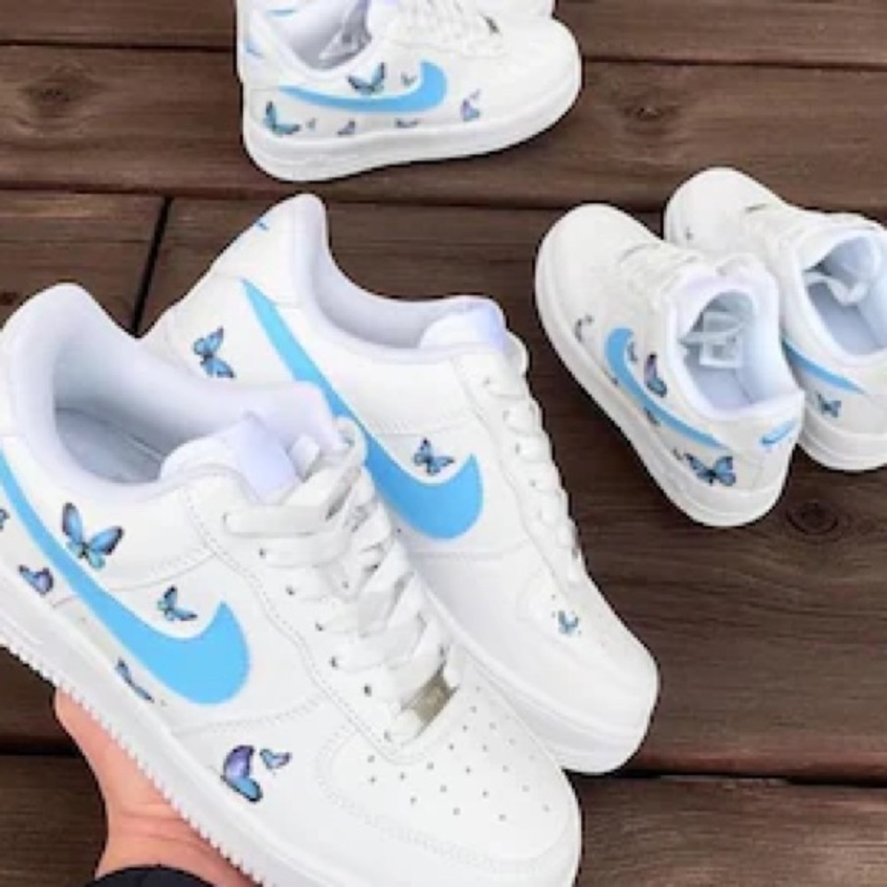 Nike | Custom Drip Blue Butterfly Fantasy 🦋 Air Force 1’s Never Worn Sz 7 - Picture 2 of 13